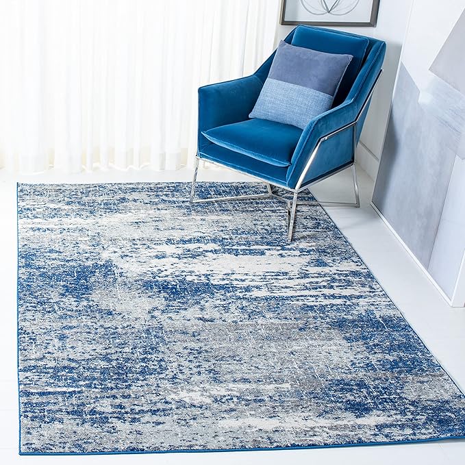 SAFAVIEH Evoke Collection 3' x 5' Dark Blue/Grey EVK272L Modern Abstract Non-Shedding Living Room Bedroom Entryway Accent Rug