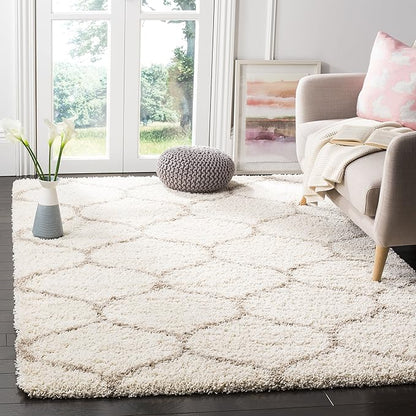 SAFAVIEH Hudson Shag Collection Accent Rug - 3' x 5', Ivory & Beige, Trellis Design, Non-Shedding & Easy Care, 2-inch Thick Ideal for High Traffic Areas in Entryway, Living Room, Bedroom (SGH280D)