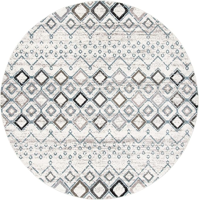 SAFAVIEH Amsterdam Collection 11' Round Ivory/Grey AMS108A Moroccan Boho Non-Shedding Dining Room Entryway Foyer Living Room Bedroom Area Rug