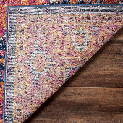 SAFAVIEH Evoke Collection 2'2" x 13' Fuchsia / Orange EVK275S Oriental Medallion Distressed Non-Shedding Living Room Bedroom Runner Rug