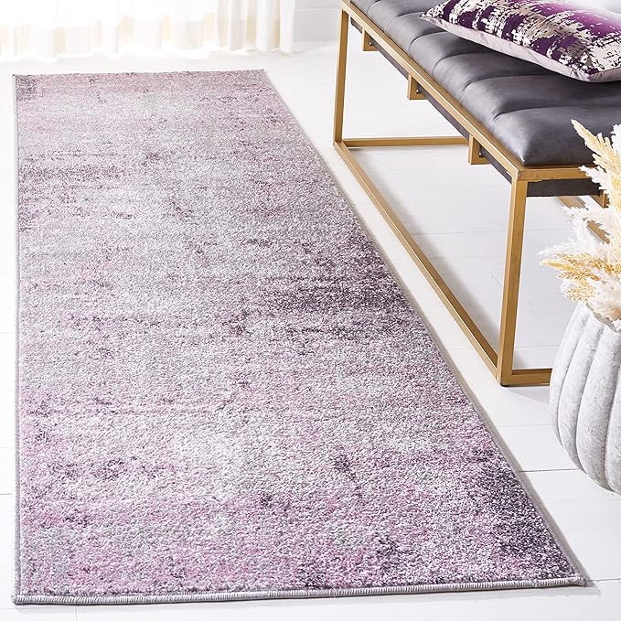SAFAVIEH Adirondack Collection Runner Rug - 2'6" x 6', Light Grey & Purple, Modern Abstract Design, Non-Shedding & Easy Care, Ideal for High Traffic Areas in Living Room, Bedroom (ADR130M)
