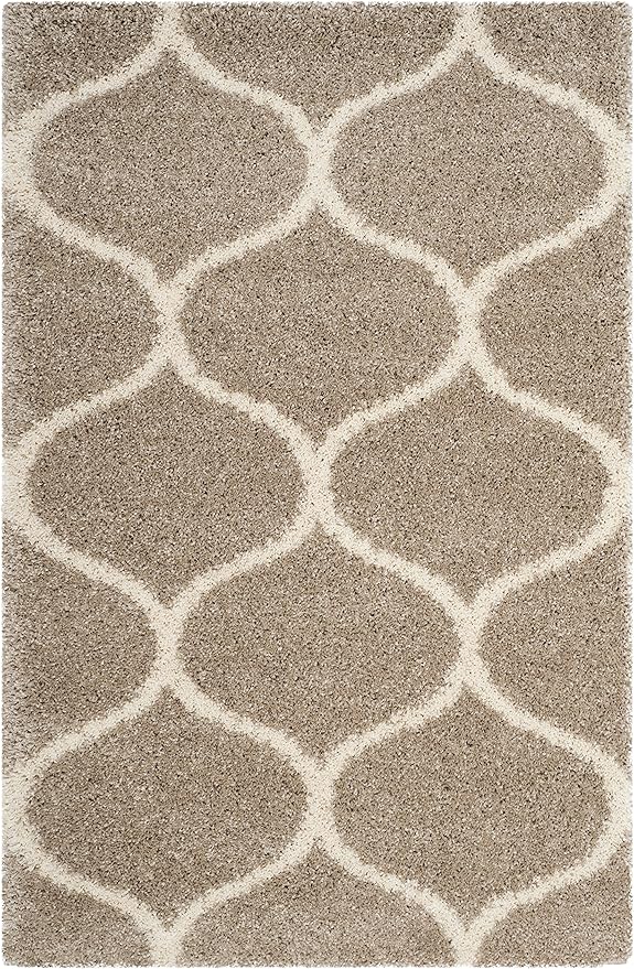 SAFAVIEH Hudson Shag Collection Accent Rug - 4' x 6', Beige & Ivory, Trellis Design, Non-Shedding & Easy Care, 2-inch Thick Ideal for High Traffic Areas in Entryway, Living Room, Bedroom (SGH280S)