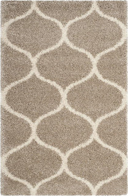SAFAVIEH Hudson Shag Collection Accent Rug - 4' x 6', Beige & Ivory, Trellis Design, Non-Shedding & Easy Care, 2-inch Thick Ideal for High Traffic Areas in Entryway, Living Room, Bedroom (SGH280S)