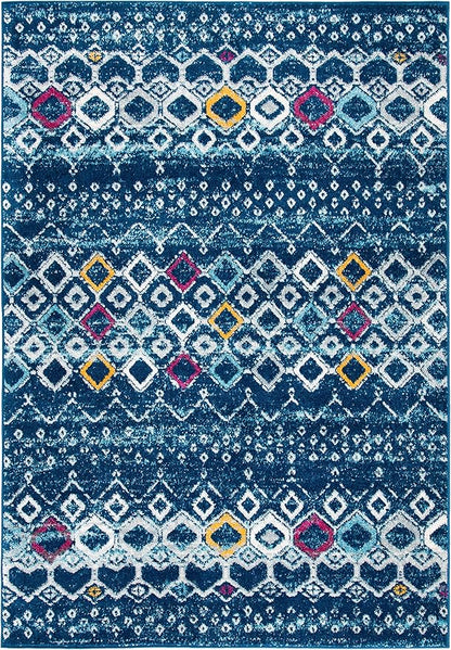 SAFAVIEH Amsterdam Collection Accent Rug - 3' x 5', Navy & Turquoise, Moroccan Boho Design, Non-Shedding & Easy Care, Ideal for High Traffic Areas in Entryway, Living Room, Bedroom (AMS108M)