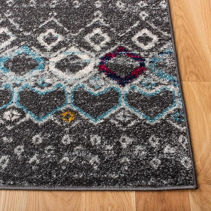 SAFAVIEH Amsterdam Collection Runner Rug - 2'3" x 12', Dark Grey & Ivory, Moroccan Boho Design, Non-Shedding & Easy Care, Ideal for High Traffic Areas in Living Room, Bedroom (AMS108H)