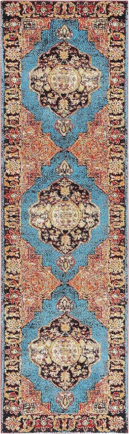SAFAVIEH Vintage Hamadan Collection Runner Rug - 2'3" x 12', Gold & Light Blue, Traditional Oriental Design, Non-Shedding & Easy Care, Ideal for High Traffic Areas in Living Room, Bedroom (VTH219D)