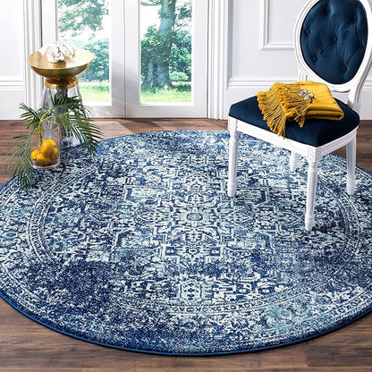 SAFAVIEH Evoke Collection 5'1" Round Navy/Ivory EVK256A Oriental Distressed Non-Shedding Dining Room Entryway Foyer Living Room Bedroom Area Rug