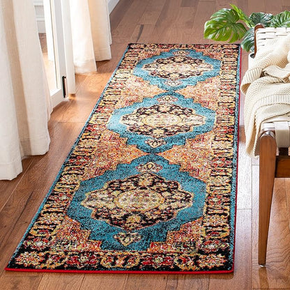 SAFAVIEH Vintage Hamadan Collection Runner Rug - 2'3" x 10', Gold & Light Blue, Traditional Oriental Design, Non-Shedding & Easy Care, Ideal for High Traffic Areas in Living Room, Bedroom (VTH219D)
