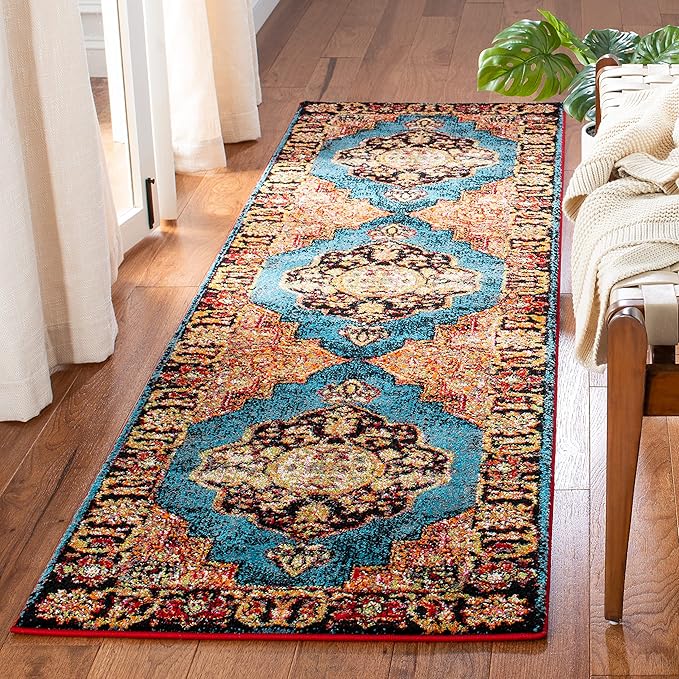 SAFAVIEH Vintage Hamadan Collection Runner Rug - 2'3" x 12', Gold & Light Blue, Traditional Oriental Design, Non-Shedding & Easy Care, Ideal for High Traffic Areas in Living Room, Bedroom (VTH219D)