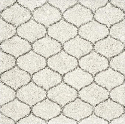 SAFAVIEH Hudson Shag Collection 3' Square Ivory/Grey SGH280A Moroccan Ogee Trellis Non-Shedding Living Room Bedroom Dining Room Entryway Plush 2-inch Thick Area Rug