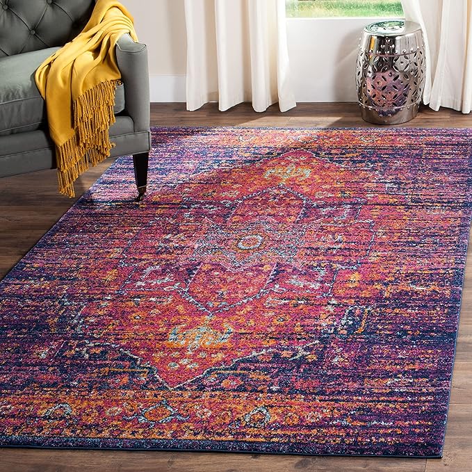 SAFAVIEH Evoke Collection Area Rug - 9' x 12', Grey & Grey, Oriental Medallion Distressed Design, Non-Shedding & Easy Care, Ideal for High Traffic Areas in Living Room, Bedroom (EVK275H)