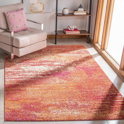 SAFAVIEH Evoke Collection 3' x 5' Ivory / Orange EVK272P Modern Abstract Non-Shedding Living Room Bedroom Accent Rug