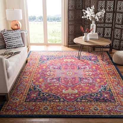 SAFAVIEH Evoke Collection 10' x 14' Fuchsia / Orange EVK275S Oriental Medallion Distressed Non-Shedding Living Room Bedroom Dining Home Office Area Rug