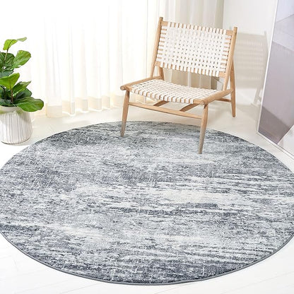 SAFAVIEH Evoke Collection Area Rug - 6'7" Round, Ivory & Grey, Modern Abstract Design, Non-Shedding & Easy Care, Ideal for High Traffic Areas in Living Room, Bedroom (EVK272F)