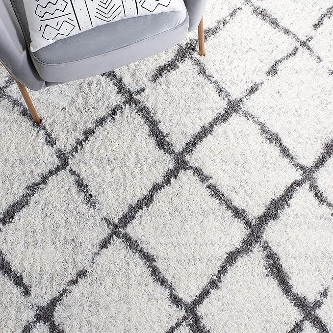 SAFAVIEH Berber Shag Collection Runner Rug - 2'2" x 9', Cream & Light Grey, Moroccan Design, Non-Shedding & Easy Care, 1.2-inch Thick Ideal for High Traffic Areas in Living Room, Bedroom (BER162C)