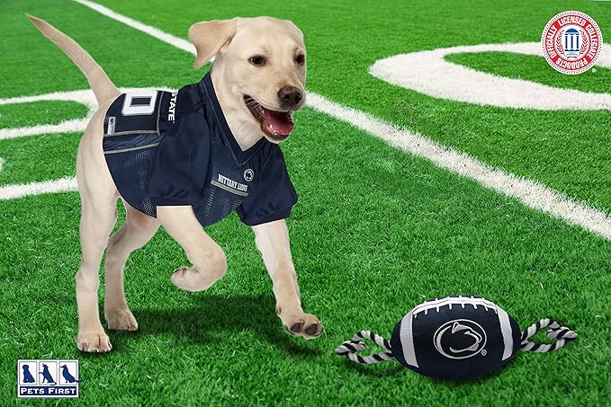 Pets First NCAA Penn State Nittany Lions Football Dog Toy, Tough Quality Nylon Materials, Strong Pull Ropes, Inner Squeaker, Collegiate Team Color
