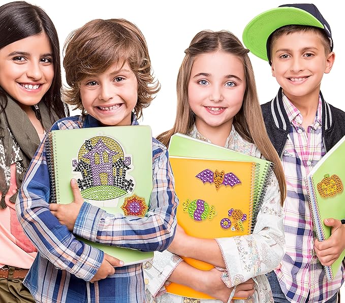 Klever Kits Halloween Gem Art Kit, Kids Halloween Art Crafts Party Supplies, Diamond Painting Kit with Stickers, Suncatchers, and Keychains, Party Favor DIY Activities School Game Goodies Gift