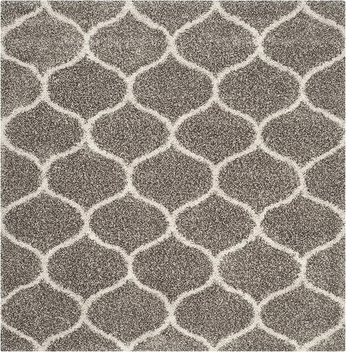SAFAVIEH Hudson Shag Collection 7' Square Grey/Ivory SGH280B Moroccan Ogee Trellis Non-Shedding Living Room Bedroom Dining Room Entryway Plush 2-inch Thick Area Rug