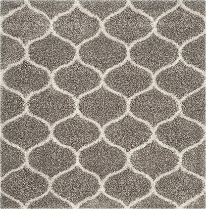 SAFAVIEH Hudson Shag Collection 7' Square Grey/Ivory SGH280B Moroccan Ogee Trellis Non-Shedding Living Room Bedroom Dining Room Entryway Plush 2-inch Thick Area Rug
