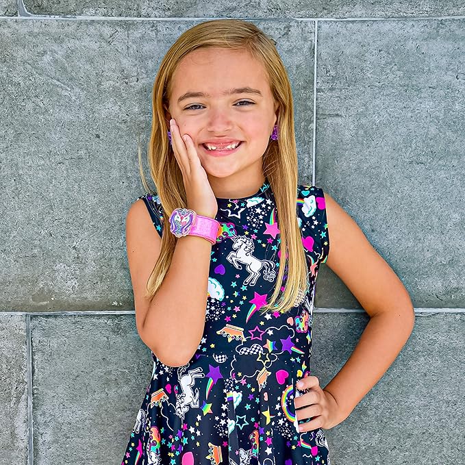 FROG SAC Unicorn Slap Bracelet for Kids with Glitter Shaker Charm, Unicorn Charms Glitter Snap Bracelets for Girls, Unicorn Toy Wristbands, Girl Birthday Party Favors, Stocking Stuffers