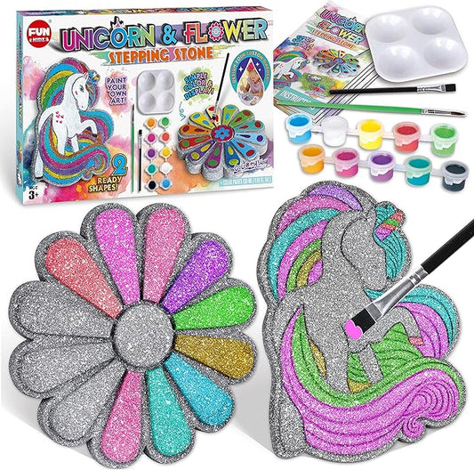PYO Stepping Stones for Kids, ColorMyWay 2 Pack Unicorn Flower Garden Activities for Girls Boys Ages 3-12 Mosaic Art Kit for Stone Craft
