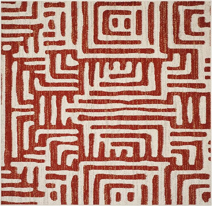 SAFAVIEH Amsterdam Collection 6'7" Square Ivory / Terracotta AMS106B Modern Abstract Non-Shedding Living Room Bedroom Area Rug