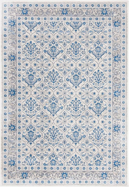 SAFAVIEH Brentwood Collection 6' x 9' Ivory/Blue BNT870A Oriental Damask Trellis Non-Shedding Living Room Bedroom Dining Home Office Area Rug