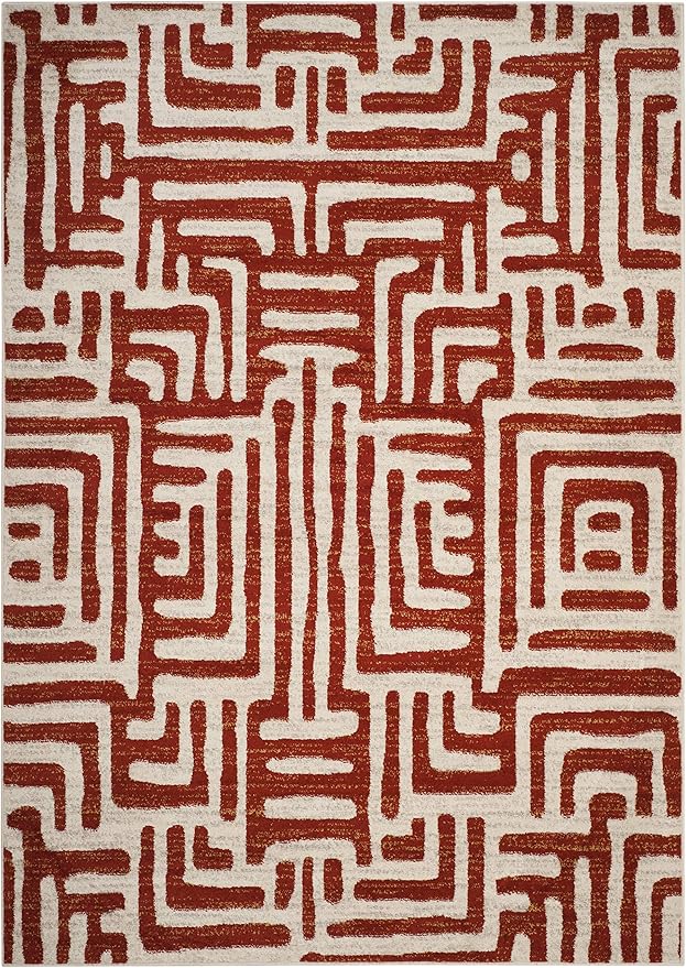SAFAVIEH Amsterdam Collection Area Rug - 6'7" x 9'2", Ivory & Terracotta, Modern Abstract Design, Non-Shedding & Easy Care, Ideal for High Traffic Areas in Living Room, Bedroom (AMS106B)