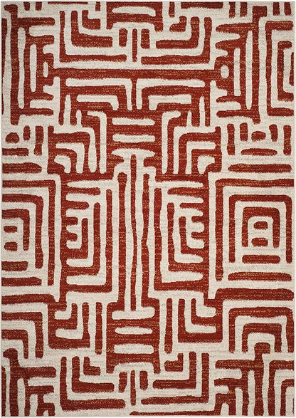 SAFAVIEH Amsterdam Collection Area Rug - 6'7" x 9'2", Ivory & Terracotta, Modern Abstract Design, Non-Shedding & Easy Care, Ideal for High Traffic Areas in Living Room, Bedroom (AMS106B)