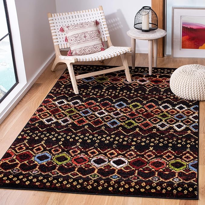 SAFAVIEH Amsterdam Collection Accent Rug - 4' x 6', Black & Multi, Moroccan Boho Design, Non-Shedding & Easy Care, Ideal for High Traffic Areas in Entryway, Living Room, Bedroom (AMS108P)