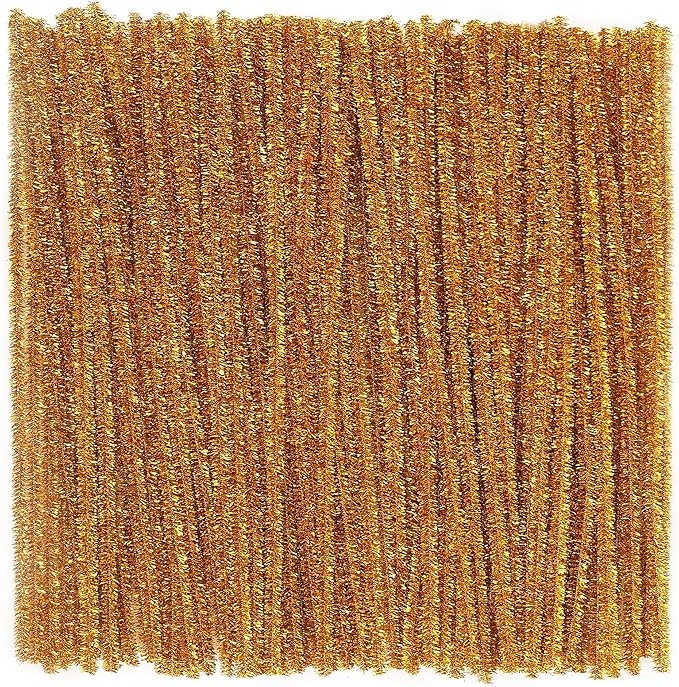 Caydo 200 Pieces Glitter Golden Pipe Cleaners, Thick Fluffy Chenille Stems, Pipe Cleaner Crafts for Arts & Crafts, Perfect for Making Animals, Flowers, and Mother's Day Decorations