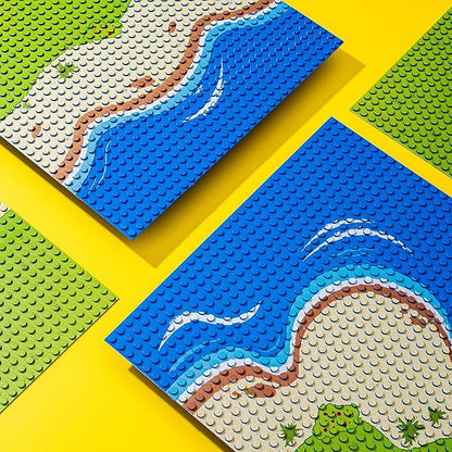 Apostrophe Games Island Building Blocks Base Plates Compatible with All Major Brands - 6 Pack of Beach Plates - 4 Corners & 2 Straight
