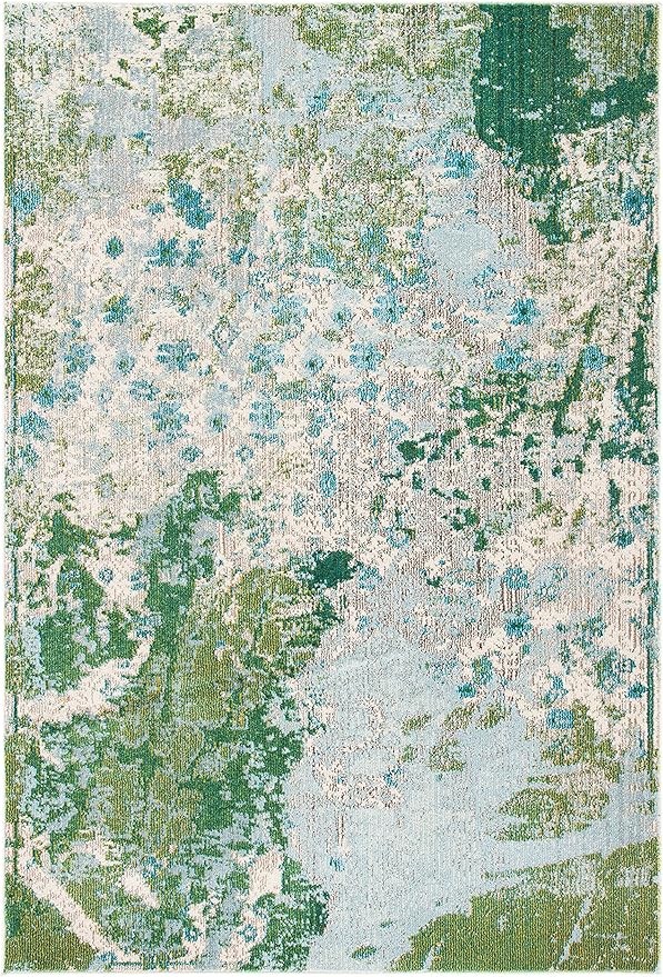 SAFAVIEH Madison Collection Area Rug - 5'3" x 7'6", Green & Blue, Modern Abstract Design, Non-Shedding & Easy Care, Ideal for High Traffic Areas in Living Room, Bedroom (MAD499X)