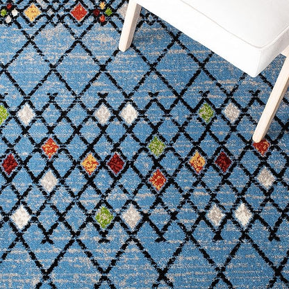 SAFAVIEH Amsterdam Collection Runner Rug - 2'3" x 8', Blue & Ivory, Moroccan Boho Design, Non-Shedding & Easy Care, Ideal for High Traffic Areas in Living Room, Bedroom (AMS115M)