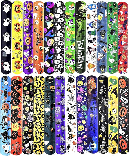 Halloween Slap Bracelets for Kids Halloween Slap Bracelets Bulk Snap Bracelet Party Supplies Favors Classroom Prizes Exchanging Gifts (48)