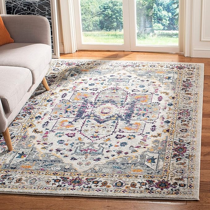 SAFAVIEH Evoke Collection Area Rug - 9' x 12', Grey & Grey, Oriental Medallion Distressed Design, Non-Shedding & Easy Care, Ideal for High Traffic Areas in Living Room, Bedroom (EVK275H)