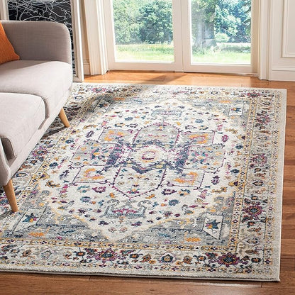 SAFAVIEH Evoke Collection Area Rug - 9' x 12', Grey & Grey, Oriental Medallion Distressed Design, Non-Shedding & Easy Care, Ideal for High Traffic Areas in Living Room, Bedroom (EVK275H)