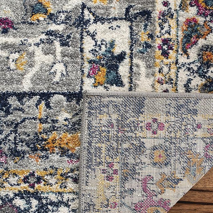 SAFAVIEH Evoke Collection 2'2" x 7' Grey / Navy EVK275G Oriental Medallion Distressed Non-Shedding Living Room Entryway Foyer Hallway Bedroom Runner Rug