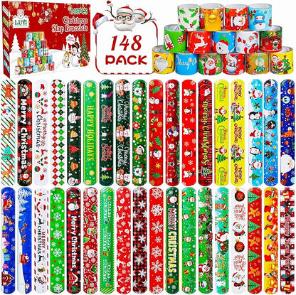 LUYI 60 PCS Christmas Slap Bracelets, Christmas Party Favors Toys for Kids Xmas Slap Wristbands Snap Bracelets Bulk for Christmas Stocking Stuffers Decoration Gifts Bag Filler