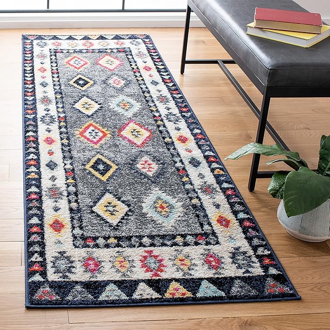 SAFAVIEH Adirondack Collection Runner Rug - 2'6" x 8', Grey & Ivory, Boho Tribal Design, Non-Shedding & Easy Care, Ideal for High Traffic Areas in Living Room, Bedroom (ADR270F)