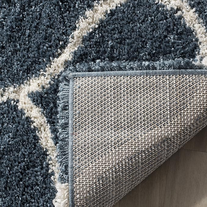 SAFAVIEH Hudson Shag Collection Runner Rug - 2'3" x 8', Slate Blue & Ivory, Trellis Design, Non-Shedding & Easy Care, 2-inch Thick Ideal for High Traffic Areas in Living Room, Bedroom (SGH280L)