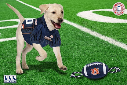 Pets First NCAA Auburn Tigers Football Dog Toy, Tough Quality Nylon Materials, Strong Pull Ropes, Inner Squeaker, Collegiate Team Color