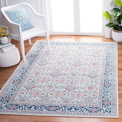 SAFAVIEH Brentwood Collection 3' x 5' Beige / Navy BNT870B Oriental Damask Trellis Non-Shedding Living Room Bedroom Accent Rug