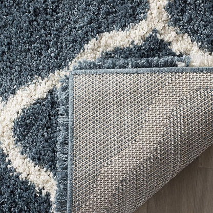 SAFAVIEH Hudson Shag Collection Runner Rug - 2'3" x 8', Slate Blue & Ivory, Moroccan Trellis, Non-Shedding & Easy Care, 2-inch Thick Ideal for High Traffic Areas in Living Room, Bedroom (SGH283L)