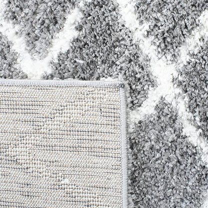 SAFAVIEH Berber Shag Collection Runner Rug - 2' x 14', Light Grey & Cream, Moroccan Design, Non-Shedding & Easy Care, 1.2-inch Thick Ideal for High Traffic Areas in Living Room, Bedroom (BER165B)