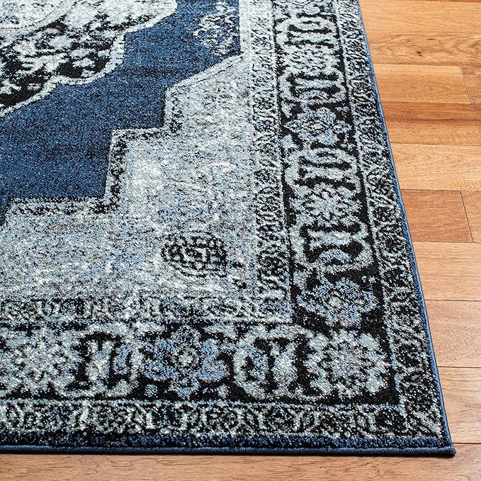 SAFAVIEH Vintage Hamadan Collection Runner Rug - 2'3" x 12', Blue & Grey, Oriental Traditional Persian Design, Non-Shedding & Easy Care, Ideal for High Traffic Areas in Living Room, Bedroom (VTH219M)