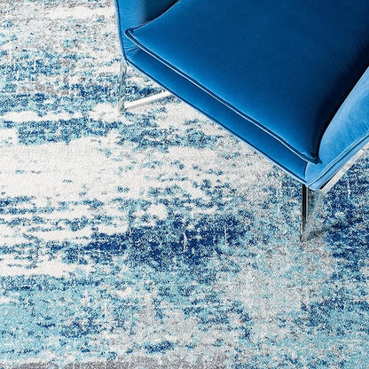 SAFAVIEH Evoke Collection Area Rug - 9' x 12', Light Blue & Grey, Modern Abstract Design, Non-Shedding & Easy Care, Ideal for High Traffic Areas in Living Room, Bedroom (EVK272M)