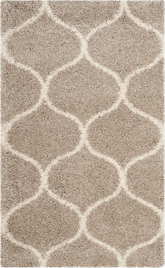 SAFAVIEH Hudson Shag Collection Accent Rug - 3' x 5', Beige & Ivory, Trellis Design, Non-Shedding & Easy Care, 2-inch Thick Ideal for High Traffic Areas in Entryway, Living Room, Bedroom (SGH280S)