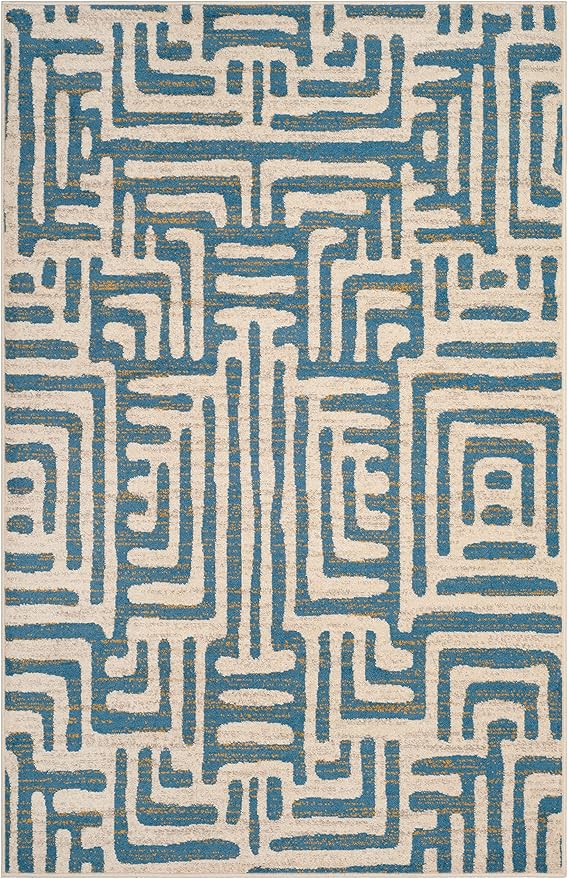 SAFAVIEH Amsterdam Collection Area Rug - 5'1" x 7'6", Ivory & Light Blue, Modern Abstract Design, Non-Shedding & Easy Care, Ideal for High Traffic Areas in Living Room, Bedroom (AMS106C)