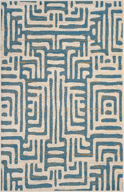 SAFAVIEH Amsterdam Collection Area Rug - 5'1" x 7'6", Ivory & Light Blue, Modern Abstract Design, Non-Shedding & Easy Care, Ideal for High Traffic Areas in Living Room, Bedroom (AMS106C)